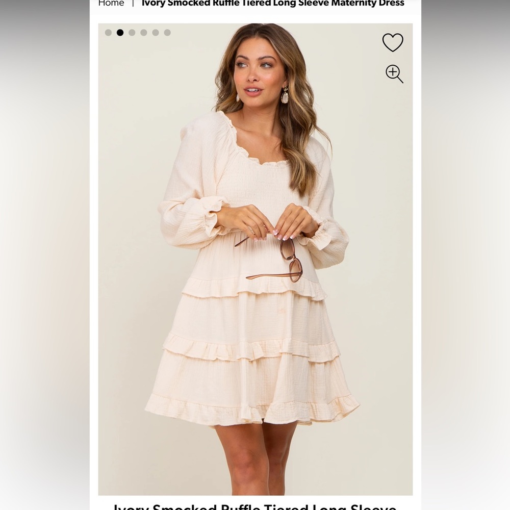 Ivory Smocked Ruffle Tiered Long Sleeve Maternity Dress